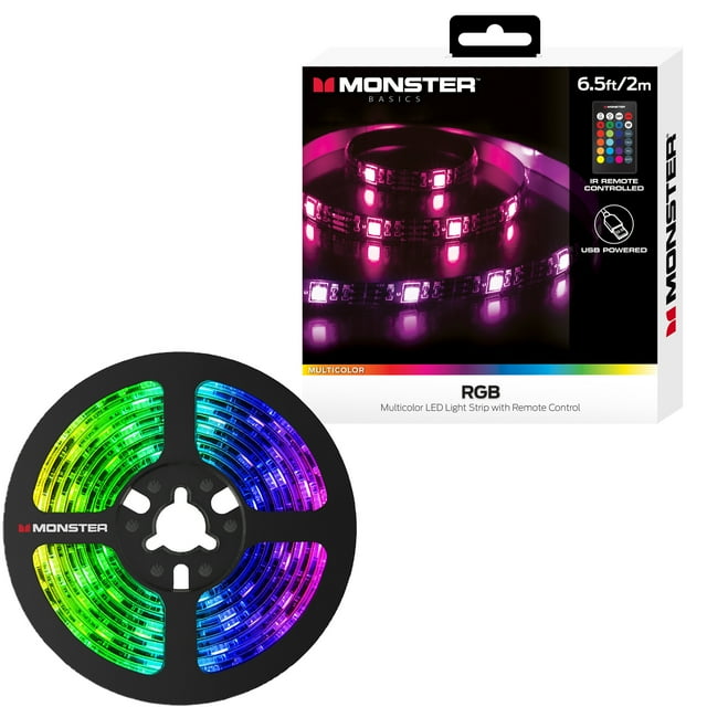Monster LED 6.5ft ColorChanging LED Light Strip, Remote Control, USB