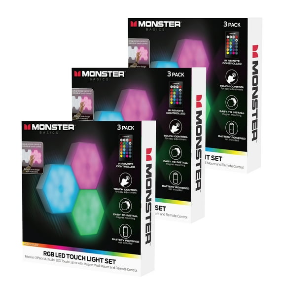 Monster Hexagon Unique Multi-Color LED Touch Light, Four Color-Changing Modes, 9 Piece Set