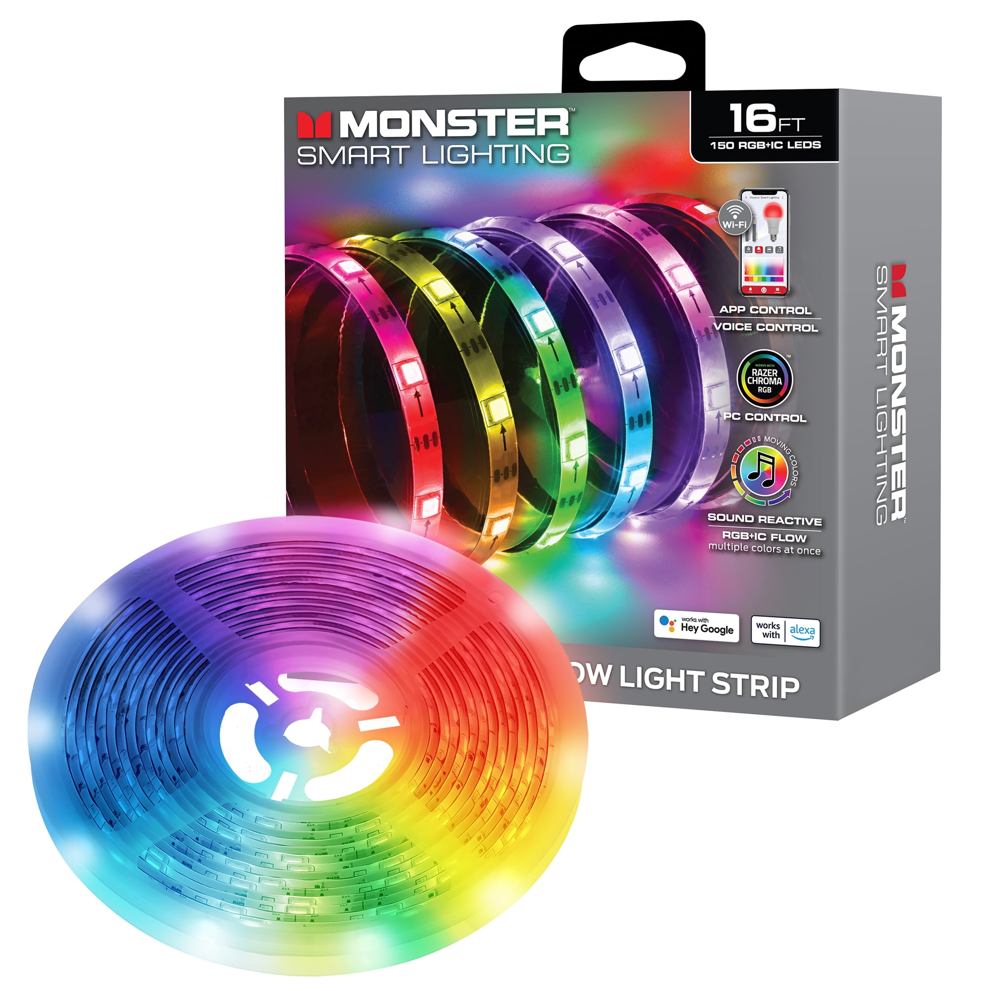 Monster LED Smart 50ft Indoor Multi Color Light Strip Sound