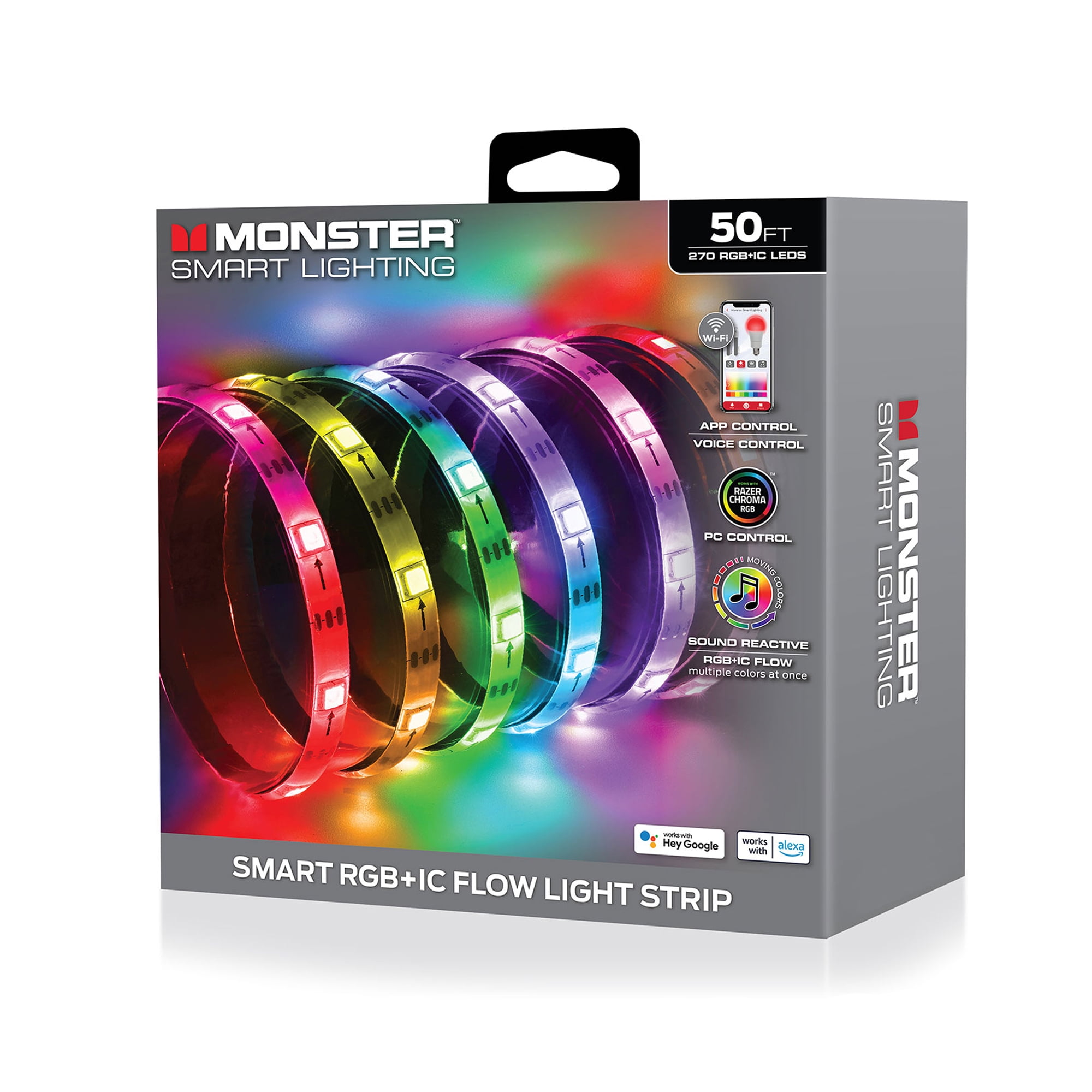 Monster Smart 50ft Indoor Multi-color Led Light Strip, Sound Reactive 