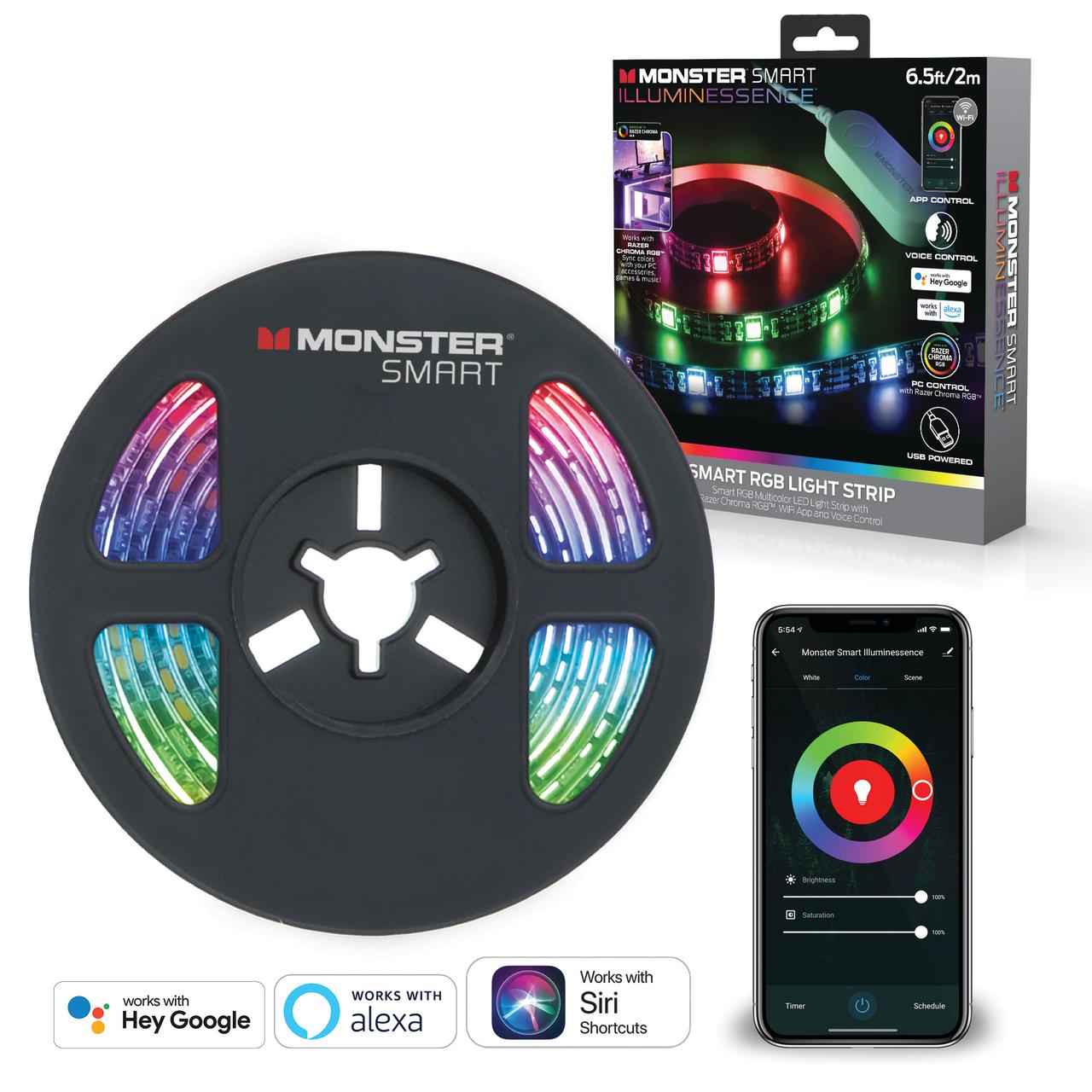 Monster LED Smart 6.5ft Multi-Color Light Strip, Mobile App & Voice Controlled, USB Plug - image 1 of 12