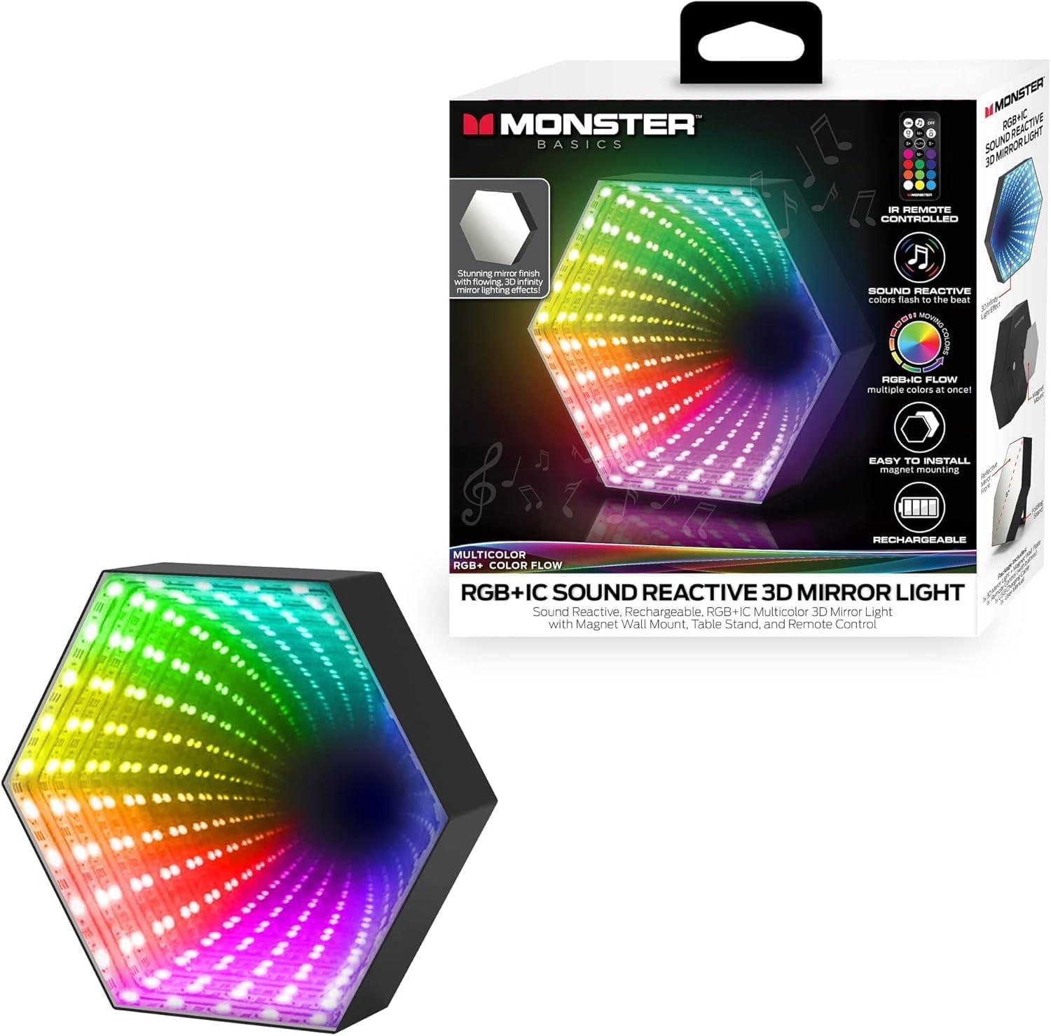 Monster Basics Smart Multicolor Hexagon LED Lights, RGBIC Sound