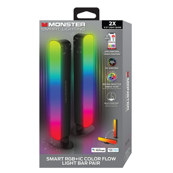 Monster 2-Pack Wi-Fi LED Light Bar with Smart Razer Chroma, RGB Mood Lighting, for Christmas, Halloween, Party, Gameday and More