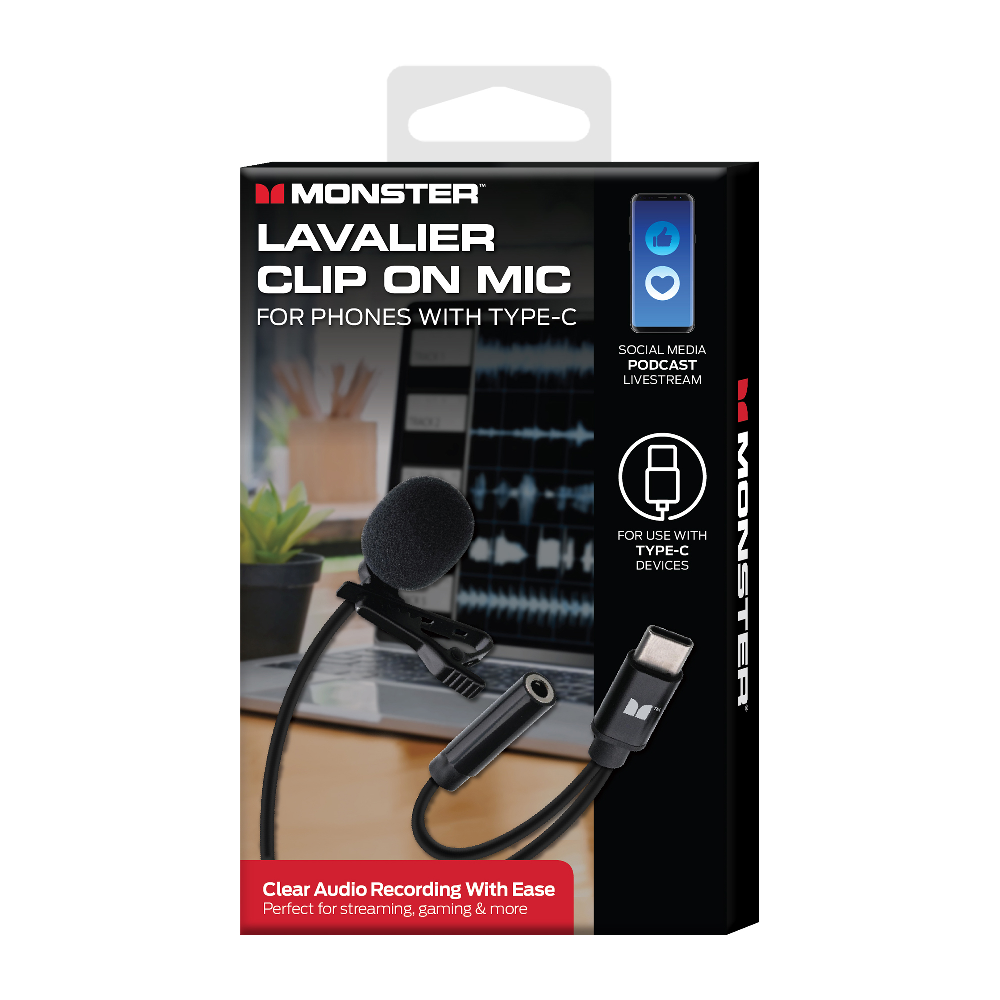 Monster Lavalier Clip-on Microphone, Mic For Type-C USB Ports, Universal Device Support - image 1 of 5