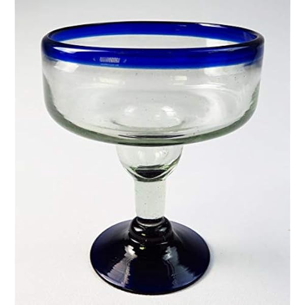 Monster Margarita Glass, XXL 34 to 38 Oz. Blue Rim, Mexico