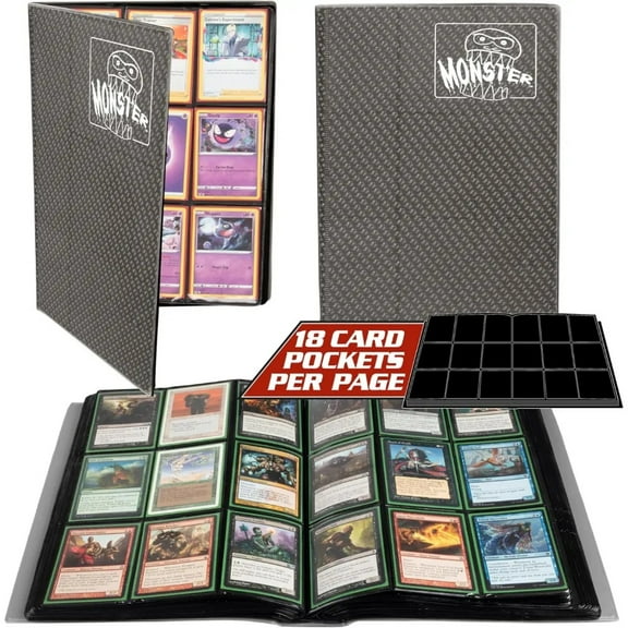 Monster Mega Gray Holofoil 9 Pocket XL Binder with Hard Cover (Twice as Large)- Holds 720 Collectible Trading Cards - Compatible with Pokemon, Yugioh, MTG and Other RPG Games- Keeps Your Cards Safe