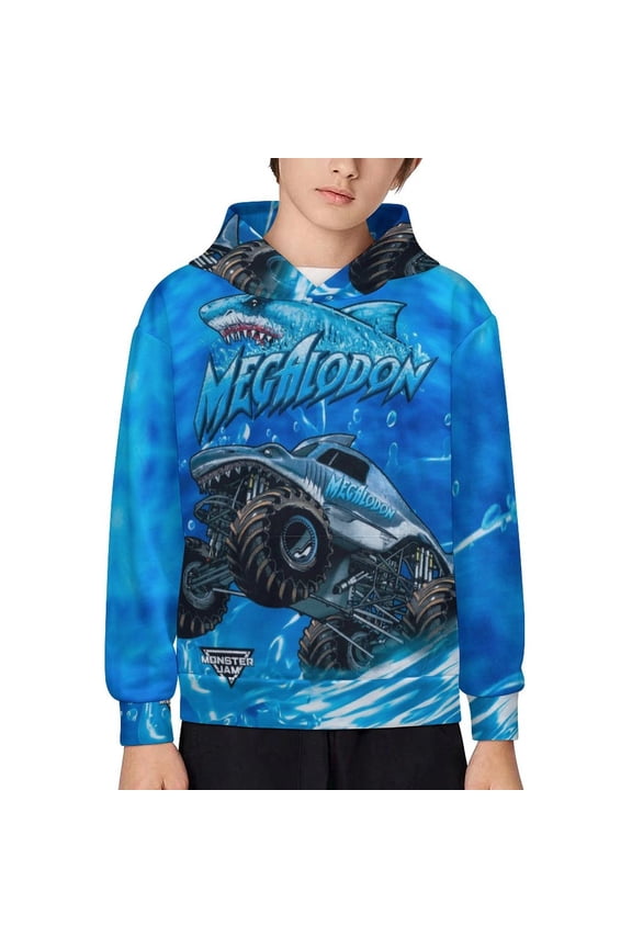 Monster-Megalodon Trucks Youth Hooded Graphic Pullover Hoodies Long Sleeves Sweatshirt Teen
