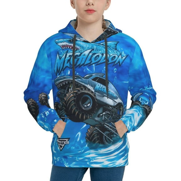 Monster-Megalodon Trucks Youth Hoodies Sweatshirts Pullover Long Sleeves Hooded Graphic Sweaters