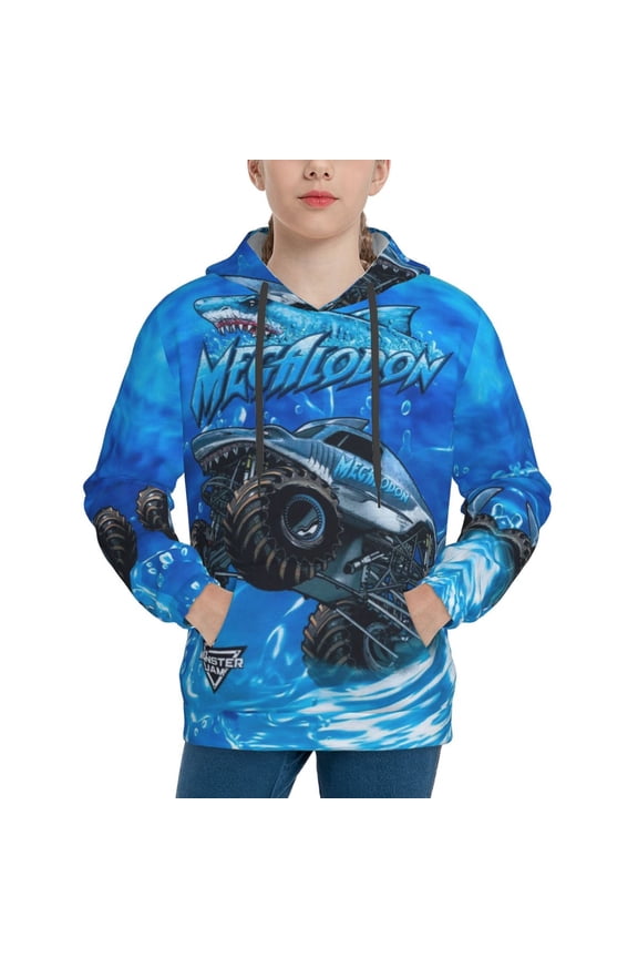 Monster-Megalodon Trucks Youth Pullover Hooded Graphic Sweatshirts Long Sleeve Casual Hoodies Teen
