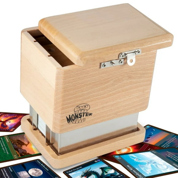 Monster Misdirection Wooden TCG Protective Storage Deck Box with Deceptive Anti-Theft Opening that will keep your cards SAFE - compatible with Magic the Gathering, Yugioh and Pokemon decks