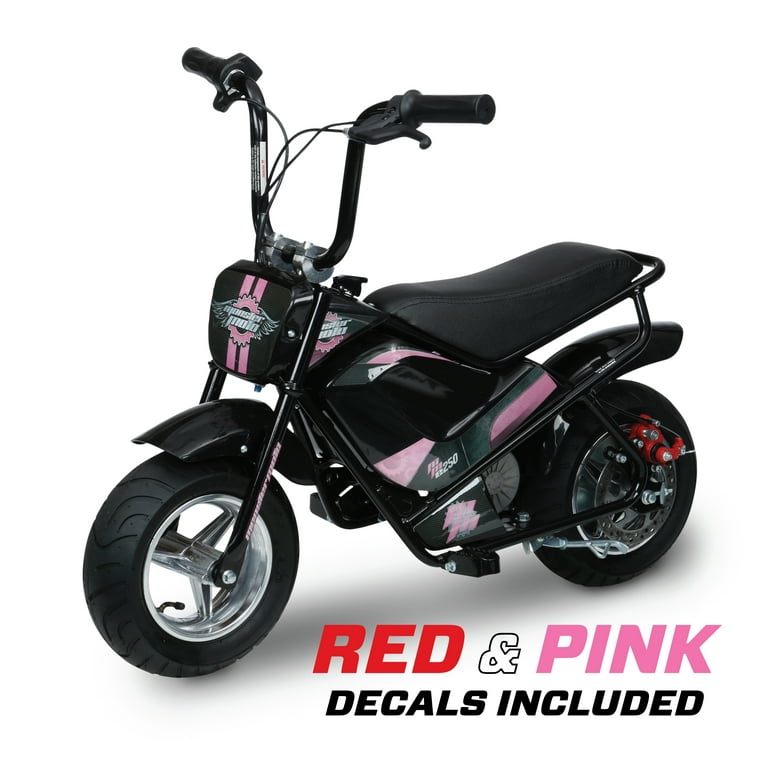 Monster Moto Electric Mini Bike 250Watt- Black with Red and Pink Decals