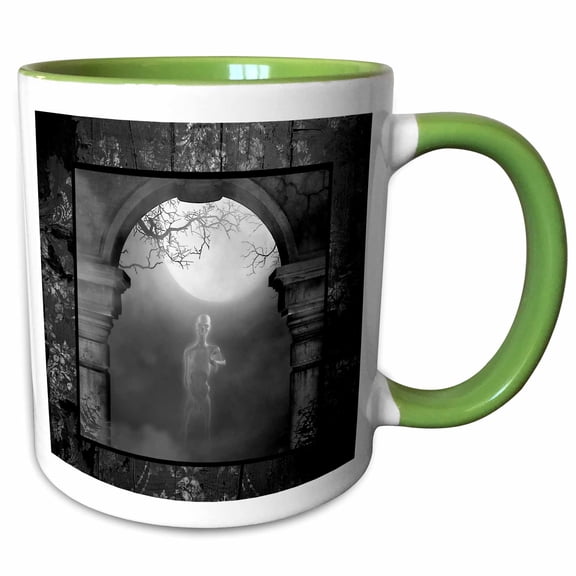 3drose, Monster Moving under Arch, Huge Full Moon, 11oz Two-tone Green Mug