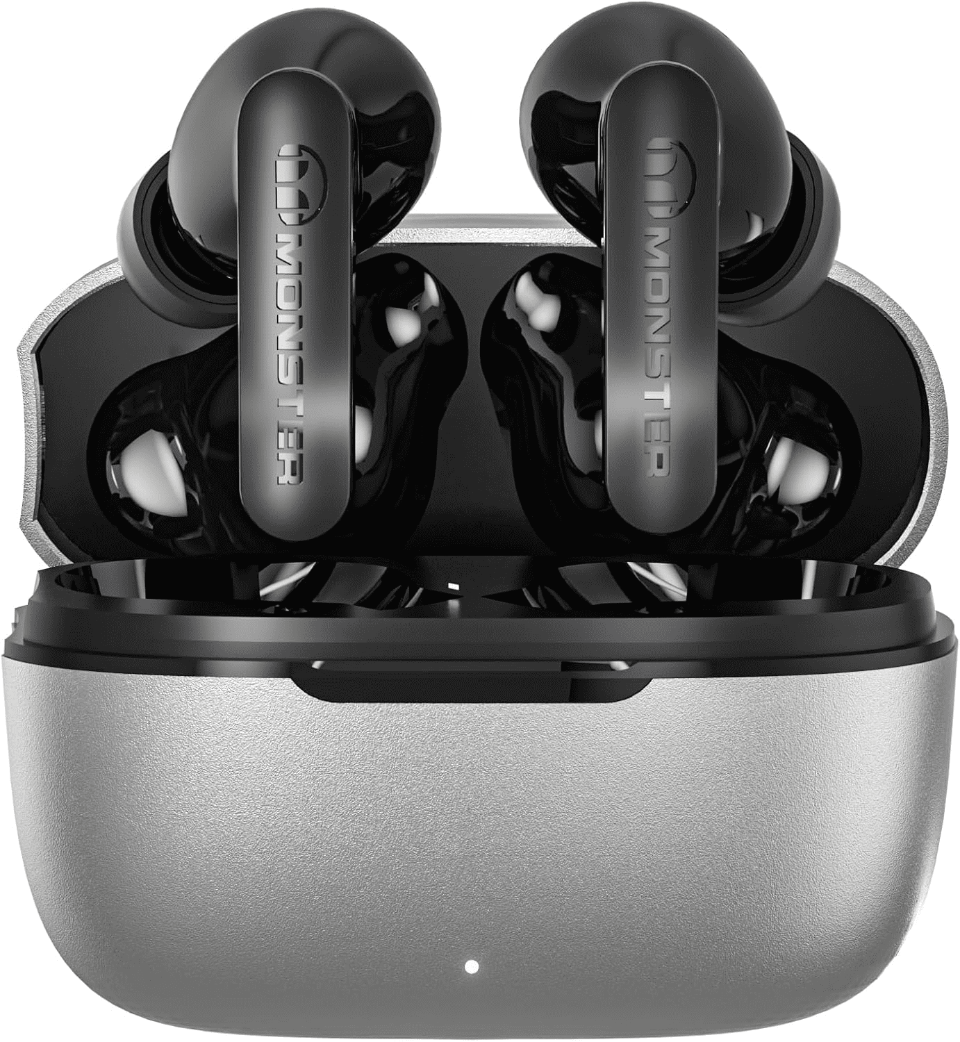 Monster N-Lite Clear Talk Wireless Earbuds Bluetooth 5.3 Headphones, IPX8 Waterproof in-Ear Stereo Earphones 60H Playtime, with Fast Charging for Sport, Bright Silver