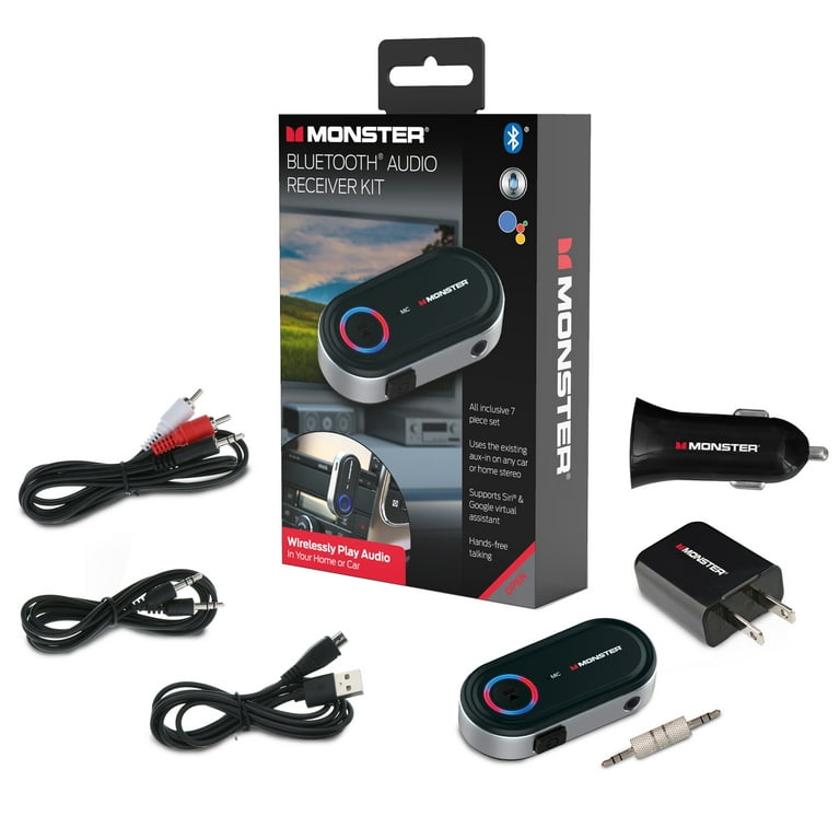 Monster New 7 Piece Bluetooth Auxiliary Audio Receiver Kit with Voice Control 1.5 in 0.33 lb