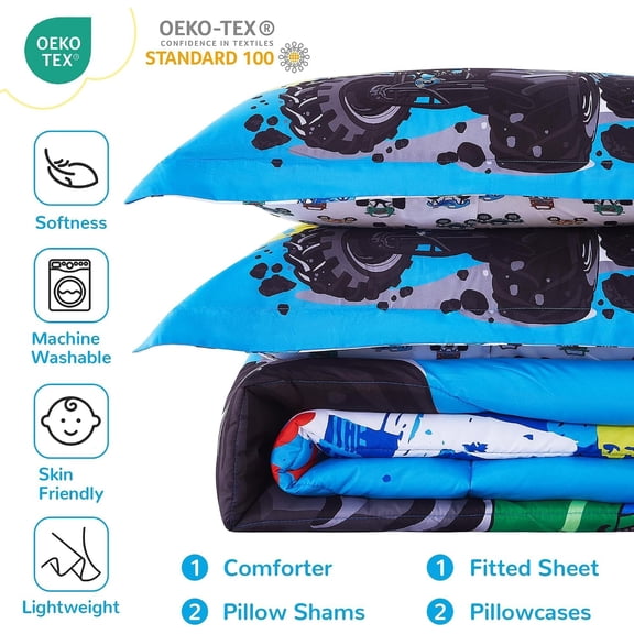 Monster Off-Road Truck Bedding Set Full Size Comforter for Kids Adventure Theme