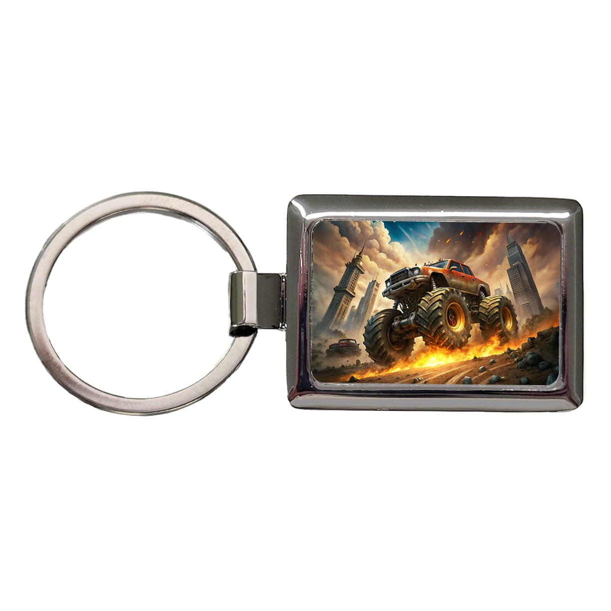 Road Rippers Keychains Monster Off-Road Truck Demolishing Cars Metal Rectangle Keychain ...