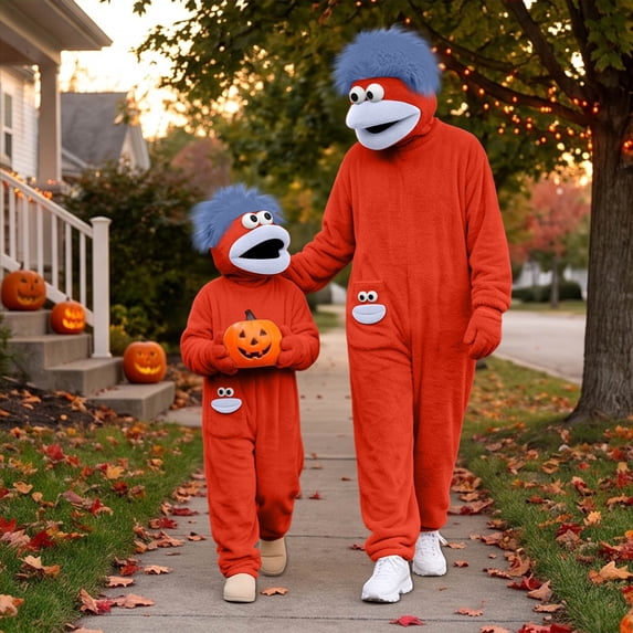 Monster Onesie Animal Pajamas Cosplay Costume with Slippers and Comb, Big Eyes Wide Mouth Monster Jumpsuit, Funny Character Outfit, Halloween Costume for Couples, Parties and Events, Red:L