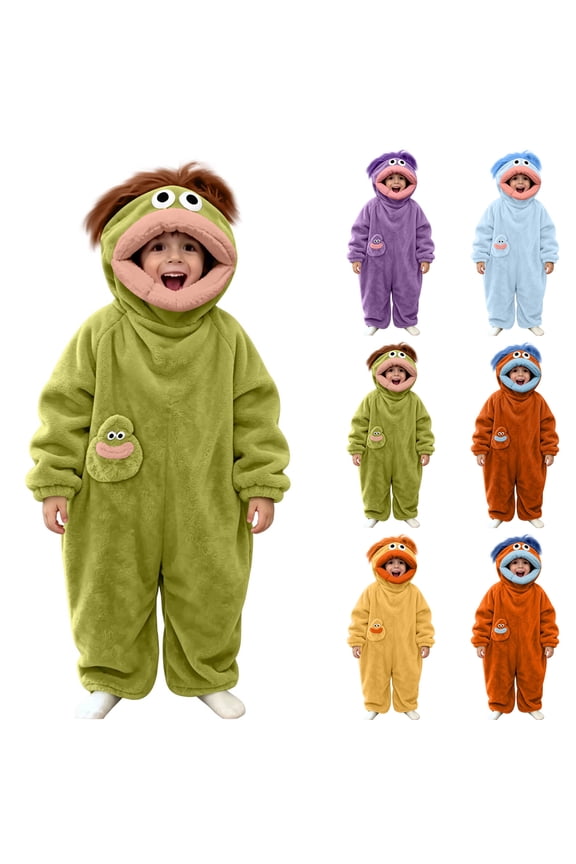 Monster Onesie, Big Mouth Monster Onesie, Green Plush Monster Onesie Pajamas, With Soft Fabric, Long Sleeves Soft Plush Loungewear , 5 Colors, 120-150