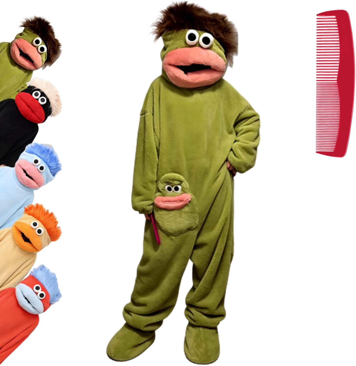 Monster Onesie, Big Mouth Monster Onesie, Green Plush Monster Onesie Pajamas, With Soft Fabric, Long Sleeves Soft Plush Loungewear