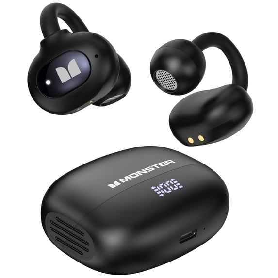 Monster Open Ear Earbuds, Bluetooth 6.0 Earphones Stereo Sound, Open Ear Clip Wireless Earbuds 40 Hours Playback, with Smart Digital Display Design, Touch Control, IPX6 Waterproof
