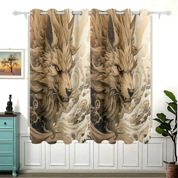 Monster Or Beast Wolf Wave Blackout Curtain Panels 63x55in Drapes Privacy Assured for Living room Bedroom Bathroom 2 panels set