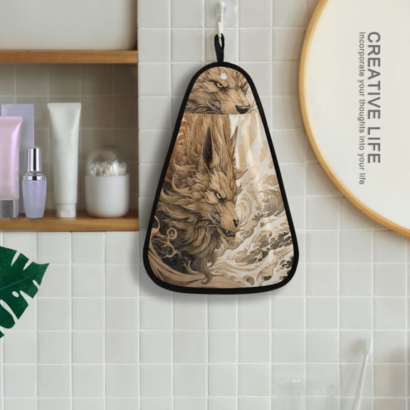 Monster Or Beast Wolf Wave Hanging Towel Kitchen Hand Towel Bathroom Absorbent Towel Machine Washable Quick Dry Dishcloths