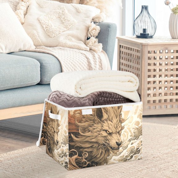 Monster Or Beast Wolf Wave Storage Basket Foldable Laundry Basket Shelf Kids Toy Storage Container Organizer with Handles