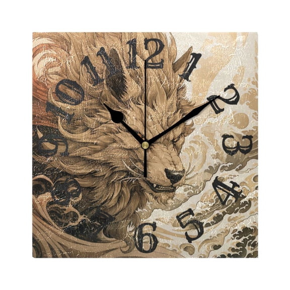 Monster Or Beast Wolf Wave Wall Clock Square Silent Non Ticking Battery Operated Clock for Home Bathroom Kitchen Bedroom Living Room