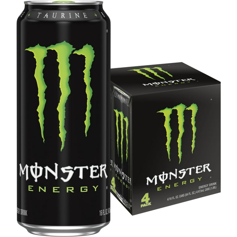 Monster Energy Original Energy Drink 4 Pack 16 Fl Oz with 160mg