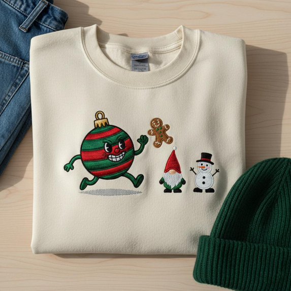 Monster Ornament Embroidered Sweatshirt, Funny Dark Christmas Gnome Jumper, Ugly Sweater Party Gift, Gingerbread Man