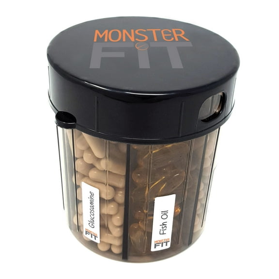 Pill Thing Monster Weekly Compact Portable Medication Dispenser for Seniors with Labels