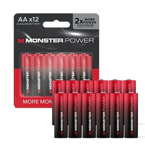 Monster Power AA Alkaline Batteries 12 Pack, 1.5V LR6 Double A Batteries, Long-Lasting Leak-Resistant Power for Remotes, Toys, Flashlights & Household Devices