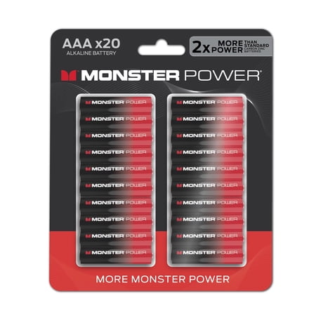 Monster Power AAA Alkaline Batteries 20 Pack, 1.5V LR03 Triple A Batteries, Long-Lasting Leak-Resistant Power for Remotes, Toys, Flashlights & Wireless Devices