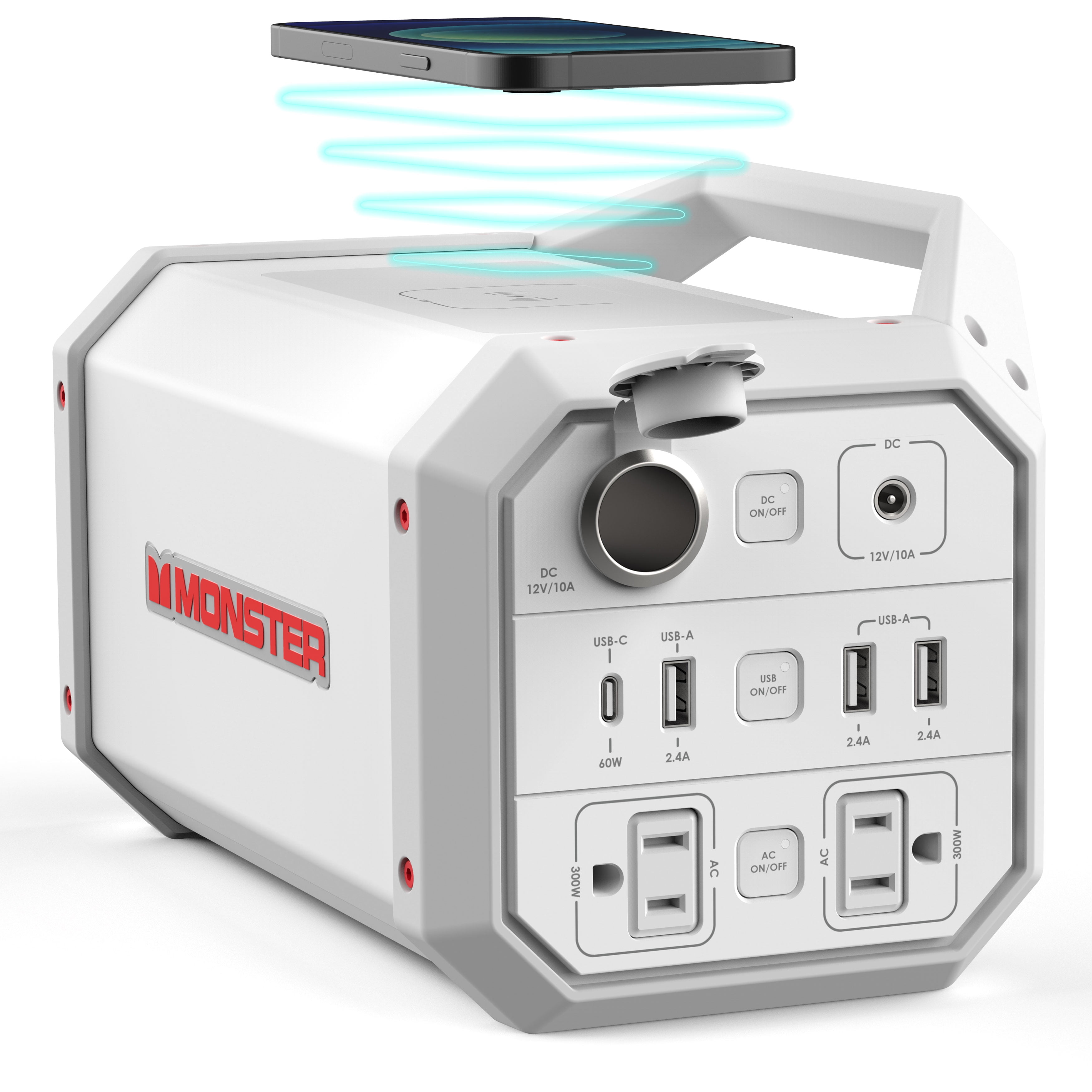Monster Power Grid 300W 2-Outlet Battery Backup with 10W Wireless Charging, Power Bank