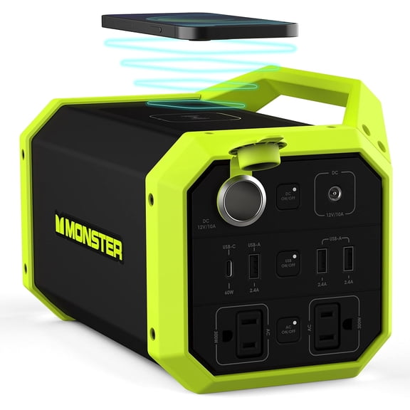 Monster Power Grid Portable Power Station, 296Wh, 9-Device Charging, Rechargeable Generator for Camping & Backup Power
