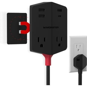 Monster Power Shield Magnetic Wall Outlet Extender, 2 AC Outlets, 3 USB-A & 1 USB-C Port (20W)