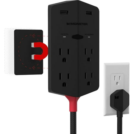 Monster - Power Shield XL 4 Outlet 2 USB-A 540 Joules Surge Protector - Black