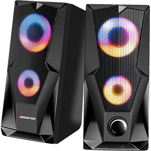 Monster Premium USB-Powered Stereo Speaker Set, Multi-Color LED Lighting, Gaming & Multimedia