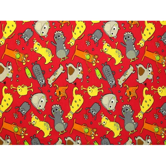 Monster Print Stretch Jersey Knit Dress Fabric Red - per yard