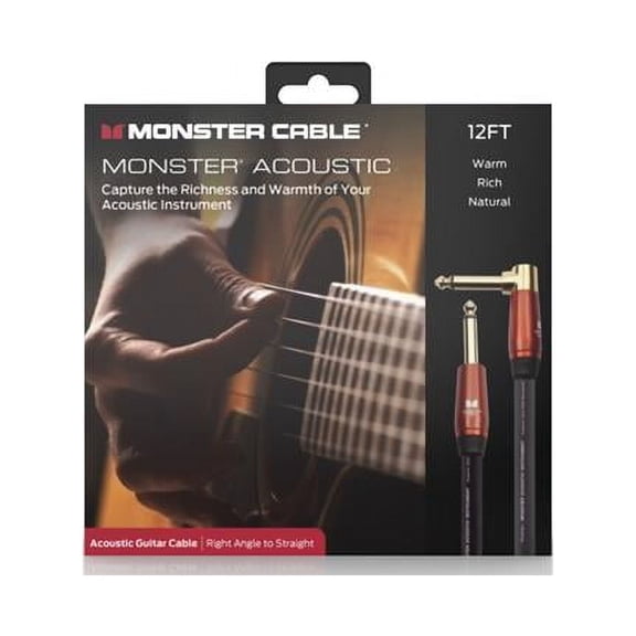 Monster Prolink 12ft Instrument Cable, Right Angle to Straight, 1/4" Connectors, Durable Audio Performance