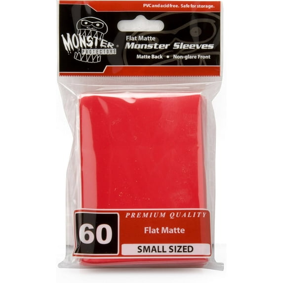 Monster Protector Sleeves - Smaller Size Flat Matte - RED (Fits Yugioh and Other Smaller Sized Gaming Cards)