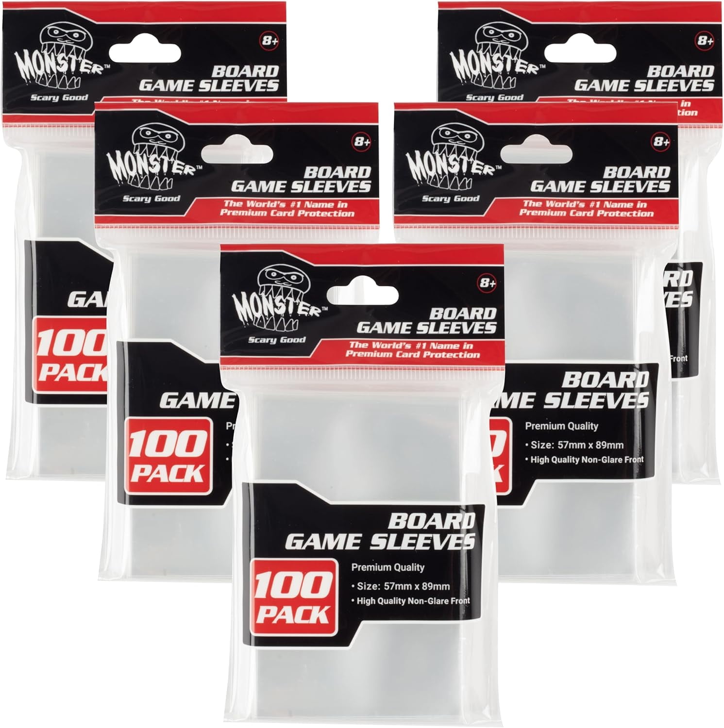 Monster Protectors Clear Board Game Card Sleeves (500 Pack) ÃƒÂ¢Ã¢â€šÂ¬Ã¢â‚¬Å“ Standard American Size (57 x 89mm) Protectors, 100 Micron Thickness Sleeves for Premium Protection