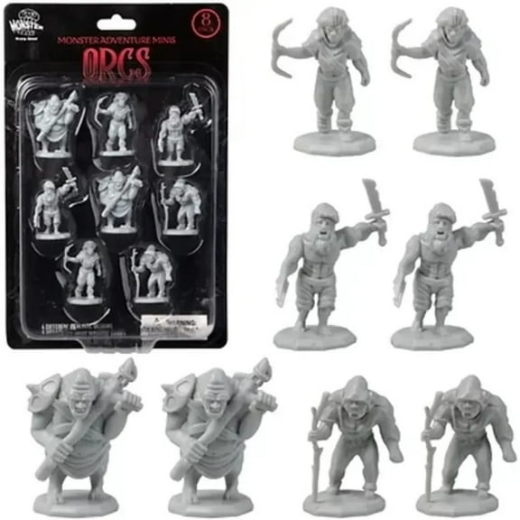 Fantasy Orc Mini Figures – 8 Unpainted Unique Designs – 1" Hex-Sized, Compatible with DND, Pathfinder & Tabletop RPGs – Realistic Orc Sculpts for Spooky Campaigns, & Game Nights