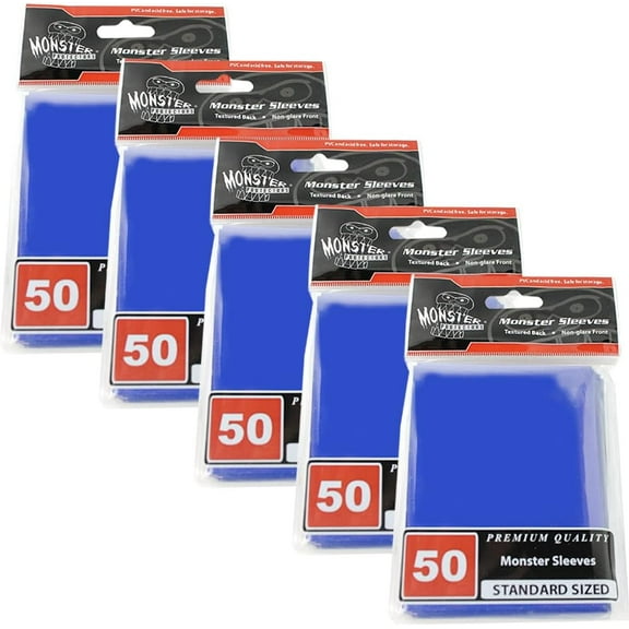 Monster Protectors Standard Size Sleeves for TCGs(250pk) - Blue Glossy - Compatible w/ Magic The Gathering, Yugioh, Pokemon & Other Standard Sized Gaming Cards - Clean, Safe, Secure Storage & Handling