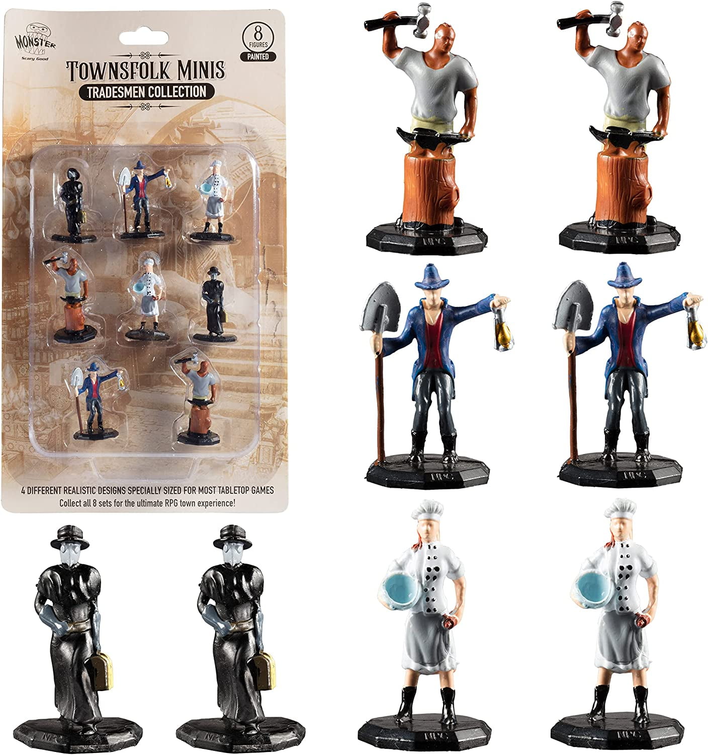Hand-Painted Fantasy Tradesmen Mini Figures Set for Tabletop RPGs