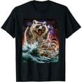 thumbnail image 1 of Monster Raccoon as Kraken Attack a Ship at High Seas Softstyle Unisex T-Shirt,Black Color,Size 2XL, 1 of 5