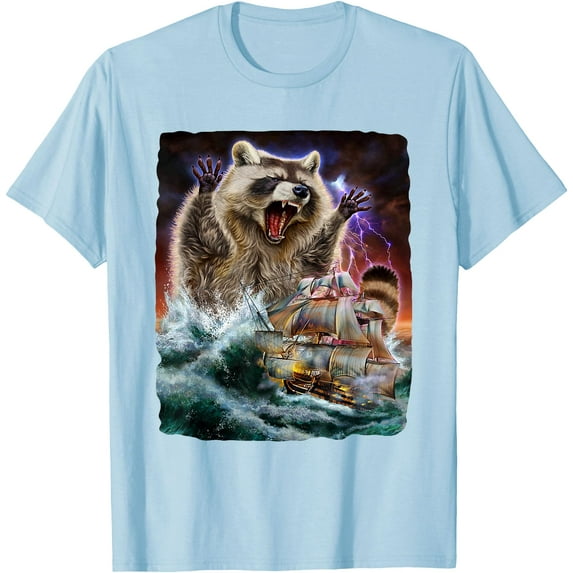Monster Raccoon as Kraken Attack a Ship at High Seas Softstyle Unisex T-Shirt