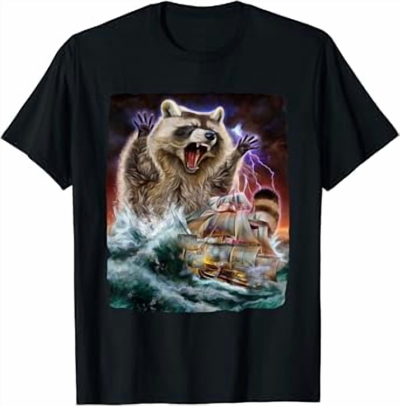 Monster Raccoon as Kraken Attack a War Ship at High Seas T-Shirt