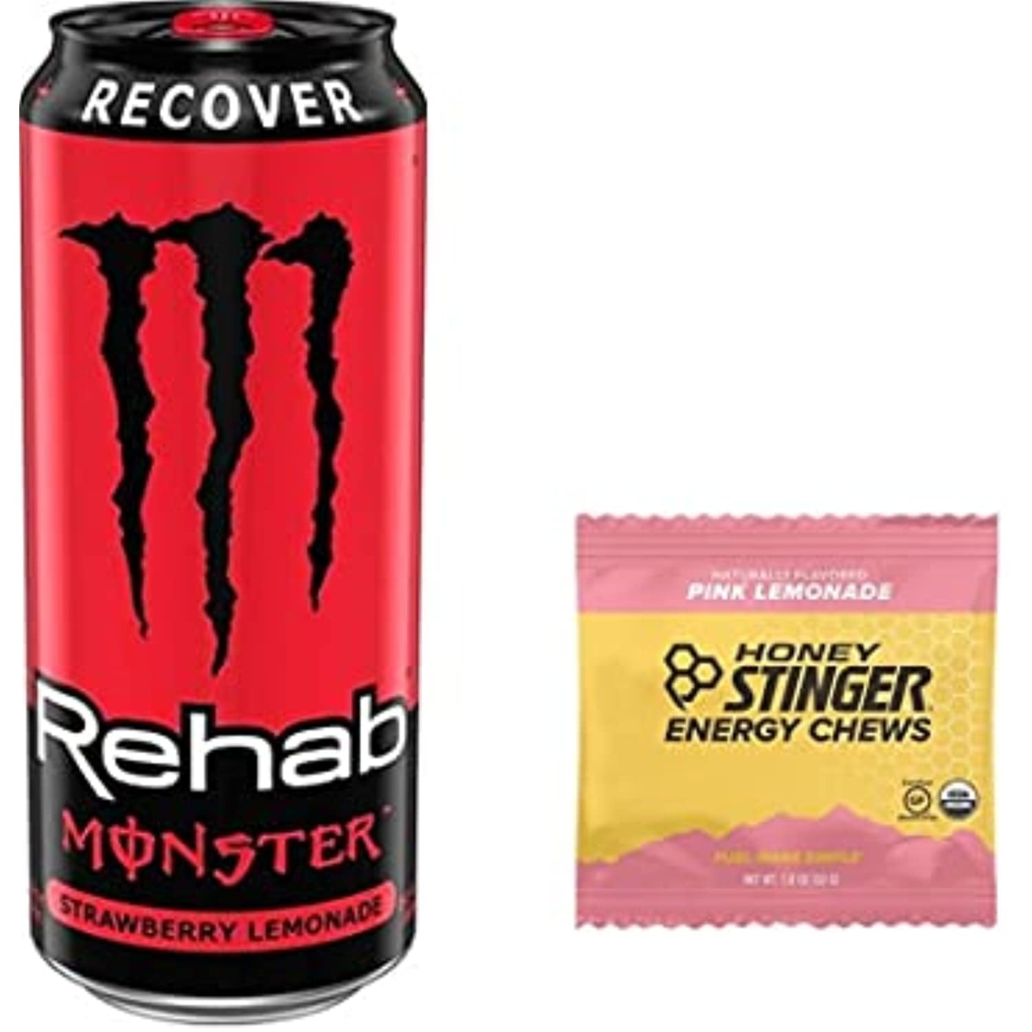 Monster Rehab Strawberry Lemonade 15.5 Ounce (Pack Of 12) And Stinger Pink Lemonade Chews 1.8Oz