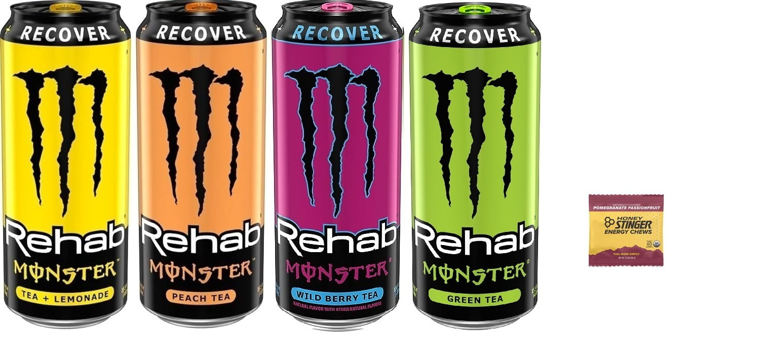 Monster Rehab Variety Pack 15 ounce (Pack of 12) + Stinger Energy Chews (Assorted)